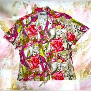 Chico's Multicolored 100% linen Short Sleeve Shirt 1/ M